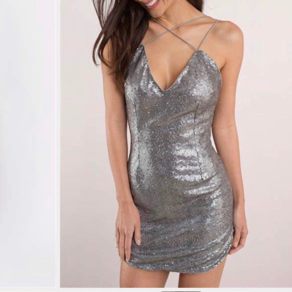 NWOT Silver sequin mini dress